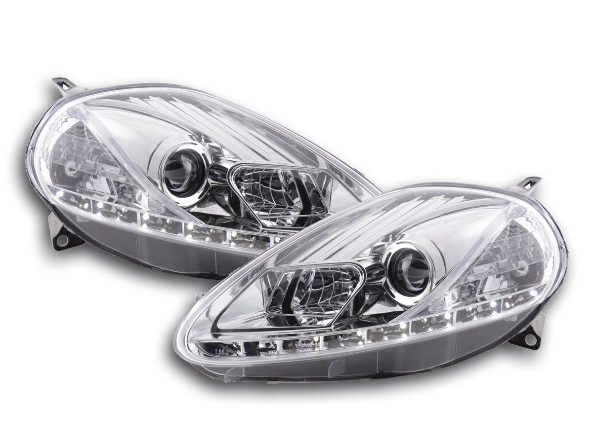Scheinwerfer Set Daylight LED TFL-Optik Fiat Grande Punto Typ 199 05-08 chrom Scheinwerfer Set Daylight LED TFL-Optik Fiat Grande Punto Typ 199 05-08 chrom